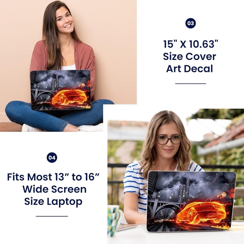LSS Laptop 15 15.6 Skin Cover with Colorful Flame Racer Car Pattern - Image 3