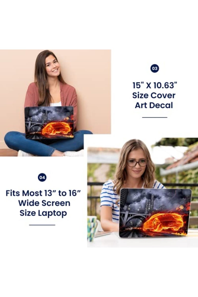 LSS Laptop 15 15.6 Skin Cover with Colorful Flame Racer Car Pattern - Image 3