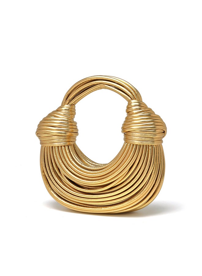 Distinctive Creative Women's Bag Niche Unique Design Wire Bag Noodle Bag 2024 Fashionable All-match Y2K Hot Girl Bag-Colour:Gold-Size:27*13*6 