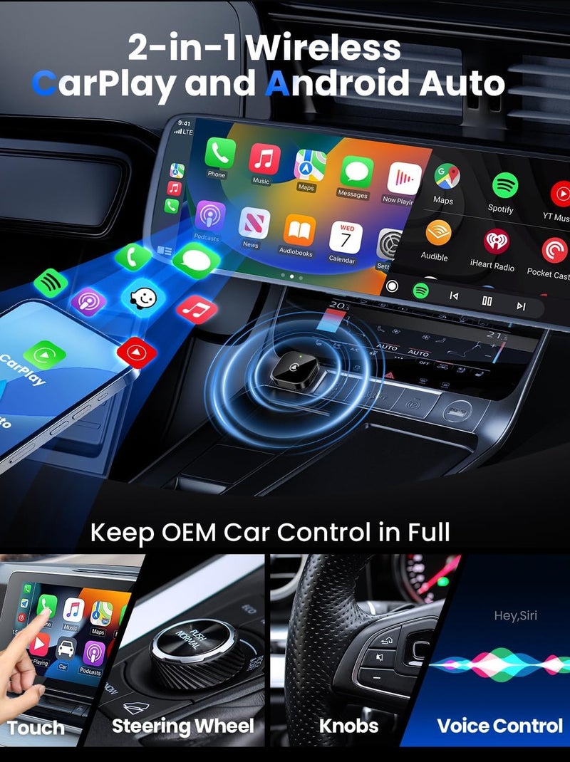 سيوسي محول Apple CarPlay لاسلكي، محول 2 في 1 لـ Wireless CarPlay و Android Auto، توصيل وتشغيل، متوافق مع أكثر من 1000 سيارة تدعم CarPlay السلكي - Image 3