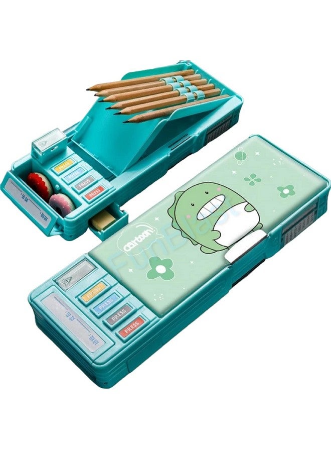 فنبلاست صندوق أقلام بلاستيكي متعدد الوظائف من FunBlast للأطفال، صندوق أقلام على شكل ديناصور، صندوق أقلام للأطفال للأولاد والبنات، صندوق أقلام مغناطيسي للأولاد، صندوق أقلام منبثق، هدايا إرجاع بموضوع الديناصور للأطفال، أزرق - Image 1