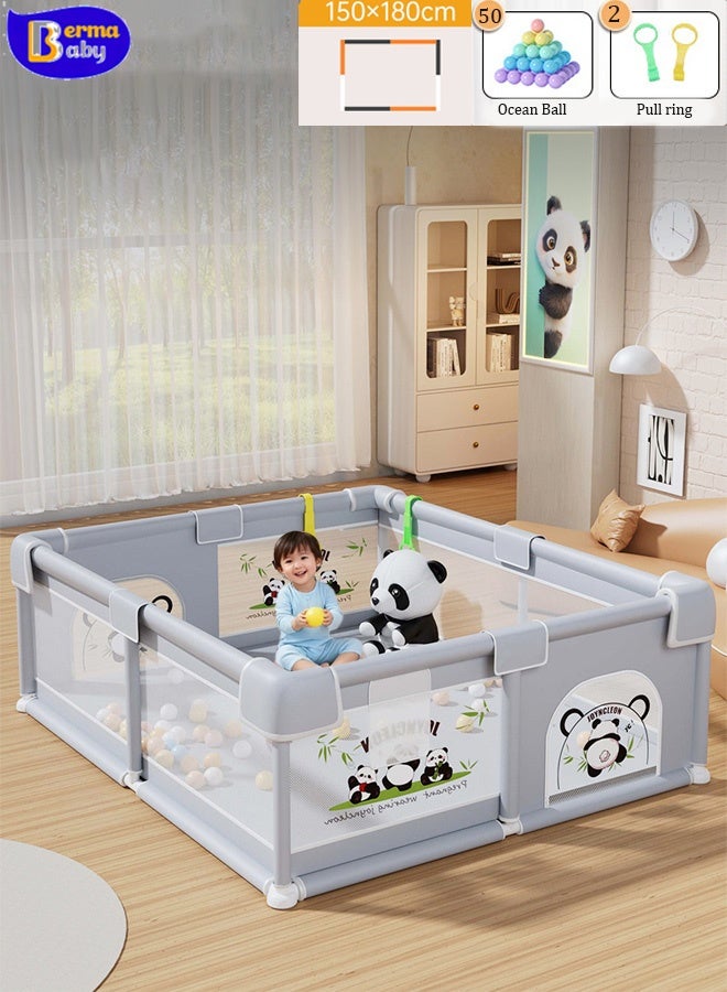 Berma Baby حظيرة لعب للأطفال الصغار، حظيرة لعب كبيرة جدًا للأطفال مع بوابة، مركز أنشطة أمان للأطفال 150 × 180 سم، حظيرة لعب متينة بقاعدة غير قابلة للانزلاق، قابلة للطي والحمل (طبعة باندا) - Image 1