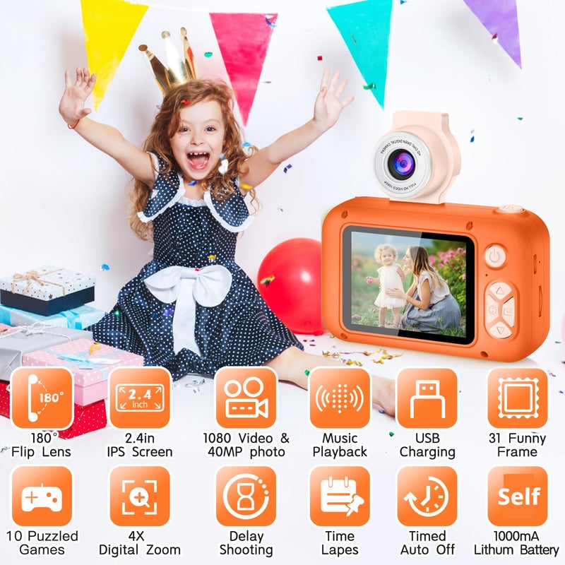 ARNSSIEN Kids Camera with Video, 180° Flip Lens, 2.4" Selfie Camera for Kids - Ideal Presents for Christmas, Birthday, Family Outings (X101) - Image 2