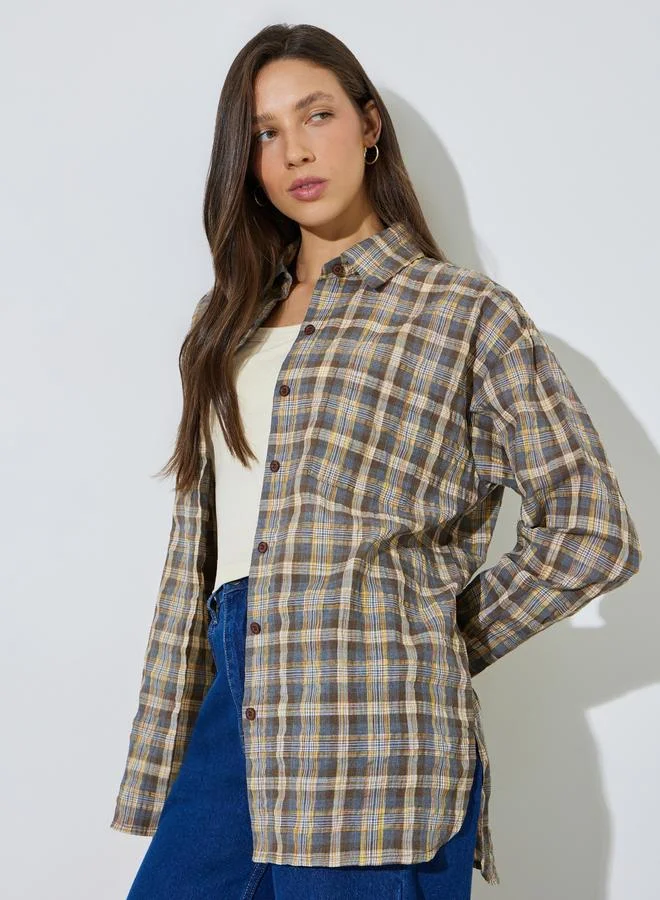 ستايلي Multi-Color Checked Long Sleeve Button-Up Oversized Shirt