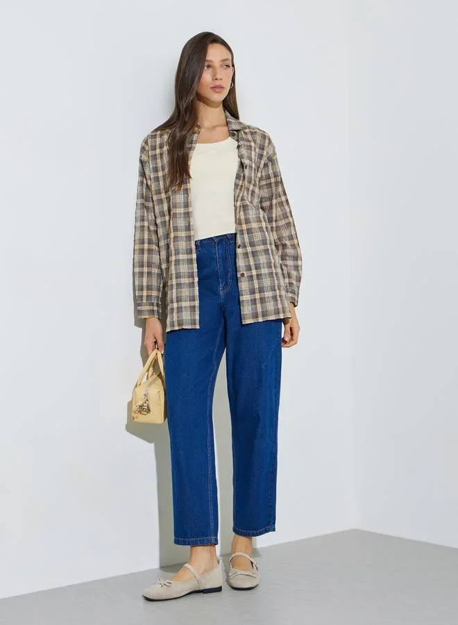 ستايلي Multi-Color Checked Long Sleeve Button-Up Oversized Shirt