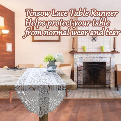 Tinsow 2 Pack Cotton Crochet Lace Rectangular Table Runner Dresser Scarf Doilies (White Style, 13" X 44") - Image 5