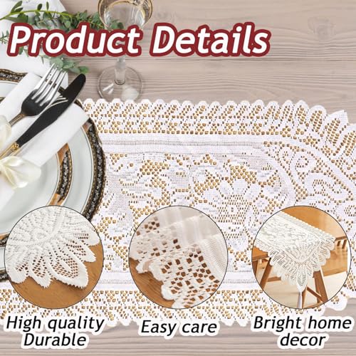 Tinsow 2 Pack Cotton Crochet Lace Rectangular Table Runner Dresser Scarf Doilies (White Style, 13" X 44") - Image 3