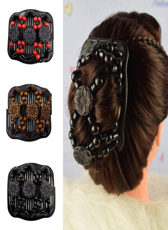 LOVEF 4 Pcs Wood Double Combs Magic Hair Clips Women Hair Combs Bun Maker Hair Accessories - Image 2