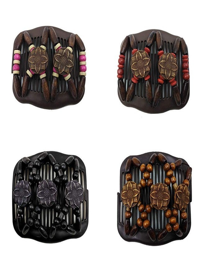 LOVEF 4 Pcs Wood Double Combs Magic Hair Clips Women Hair Combs Bun Maker Hair Accessories - Image 1