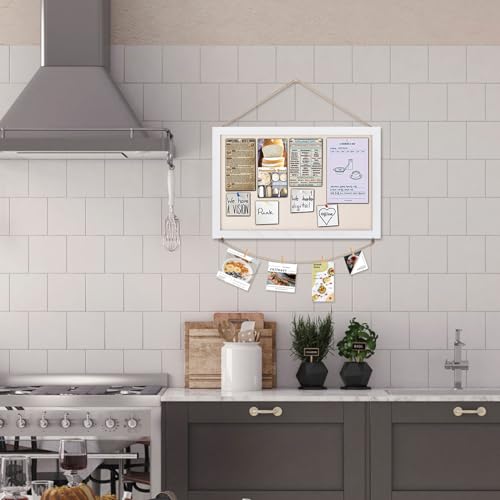 Emfogo Cork Board Vision Board, 16 "x11 White Linen Cork Boards for Walls with Frame, Pin Board Bulletin Board for Home Kitchen School Office Decor - Image 3