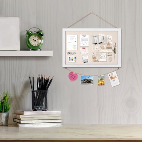 Emfogo Cork Board Vision Board, 16 "x11 White Linen Cork Boards for Walls with Frame, Pin Board Bulletin Board for Home Kitchen School Office Decor - Image 4