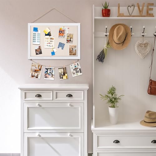 Emfogo Cork Board Vision Board, 16 "x11 White Linen Cork Boards for Walls with Frame, Pin Board Bulletin Board for Home Kitchen School Office Decor - Image 2