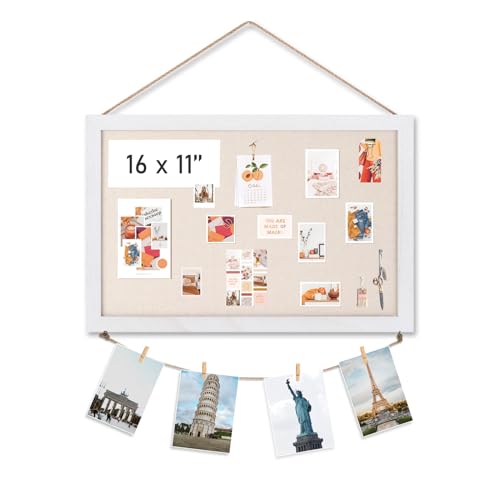 Emfogo Cork Board Vision Board, 16 "x11 White Linen Cork Boards for Walls with Frame, Pin Board Bulletin Board for Home Kitchen School Office Decor - Image 1