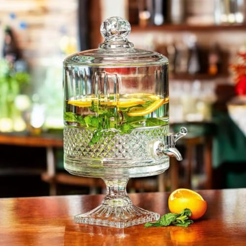 AZLVERA 5 Litre Footed Glass Juice Dispenser with Tap | Elite Detox Jar | Mason Jar Beverage Dispenser for Water, Beer, Juice, Liquor | Pack of 1 - Image 1