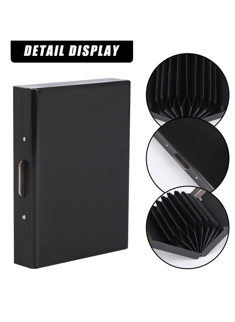 SYOSI Business Card Holder, Stainless Steel Business Name Card Case for Men & Women, RFID Blocking Credit Card Holder Slim Metal Business Card Wallet Pocket, Buckle Style Shut for Travel and Work (Black)  - Image 2