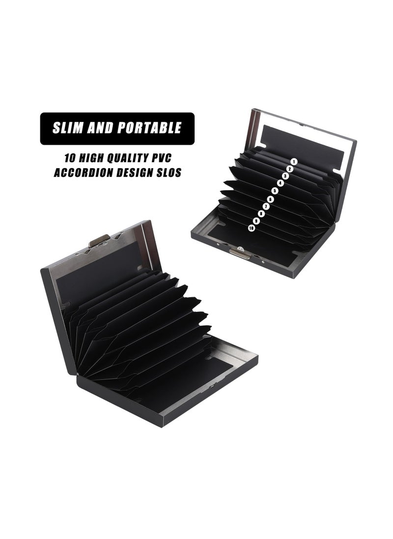 SYOSI Business Card Holder, Stainless Steel Business Name Card Case for Men & Women, RFID Blocking Credit Card Holder Slim Metal Business Card Wallet Pocket, Buckle Style Shut for Travel and Work (Black)  - Image 4