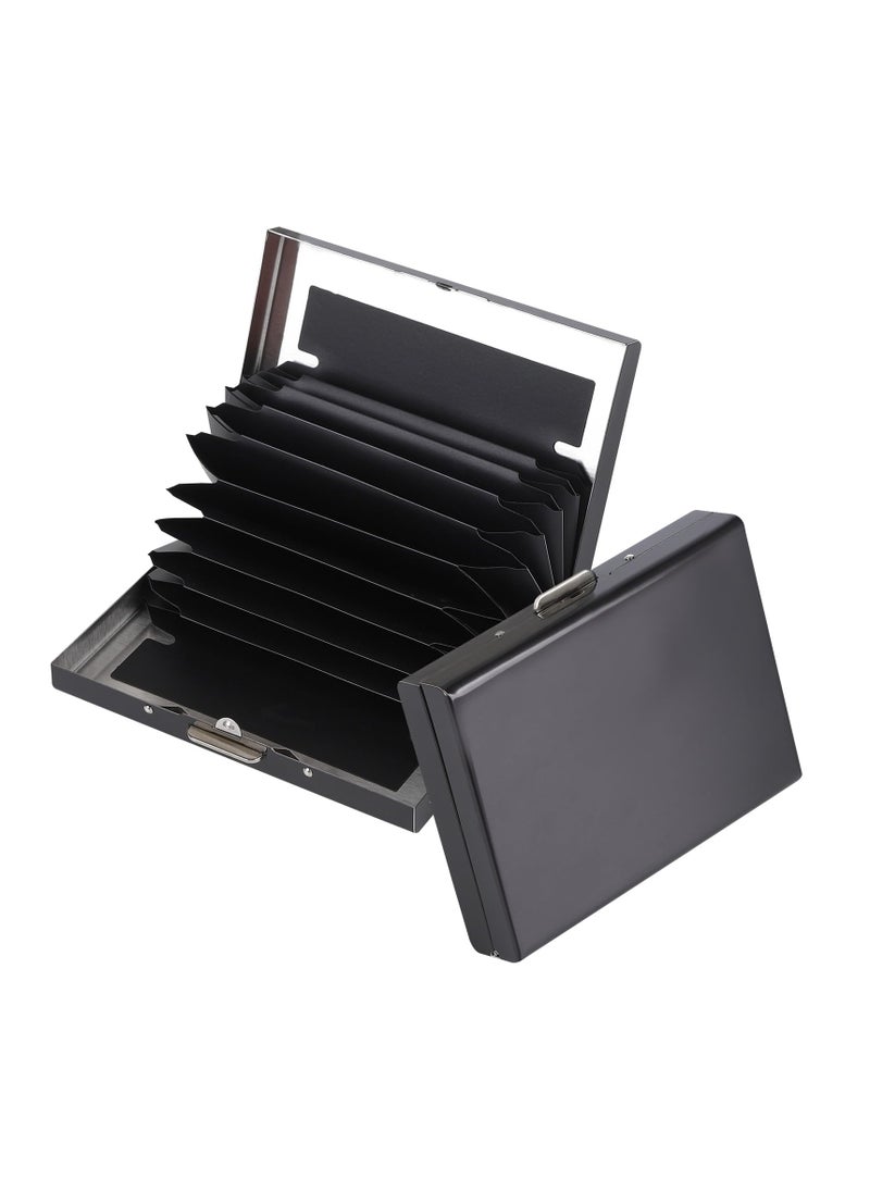 SYOSI Business Card Holder, Stainless Steel Business Name Card Case for Men & Women, RFID Blocking Credit Card Holder Slim Metal Business Card Wallet Pocket, Buckle Style Shut for Travel and Work (Black)  - Image 1