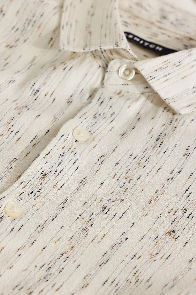 SNITCH Cream Striped Long Sleeve Slim Fit Casual Shirt