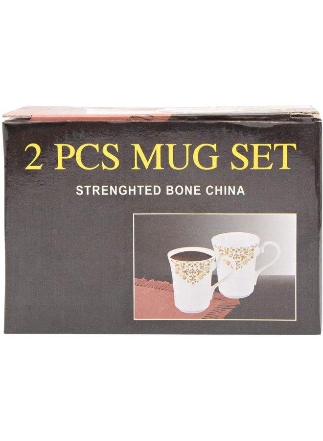 Shallow Bone China Mugs Set, White/Gold, Fpr-029, 2 Pieces - Image 4
