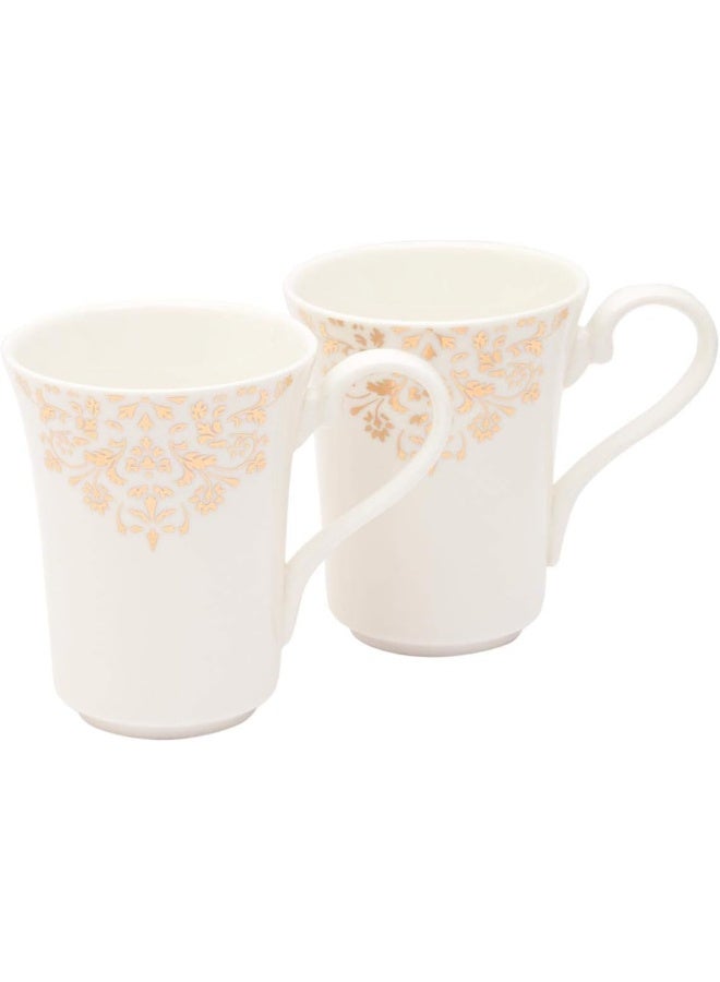 Shallow Bone China Mugs Set, White/Gold, Fpr-029, 2 Pieces - Image 1