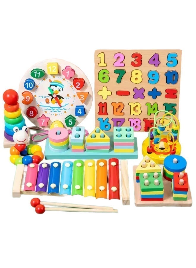 Matching Stacking Building Block Clock Set for Kids - 3D Puzzle Board, Shape Sorter, Counting, Musical Xylophone & Montessori Learning Toy - Early Learning Activity for Toddlers Boys and Girls Age 3+ - Image 1
