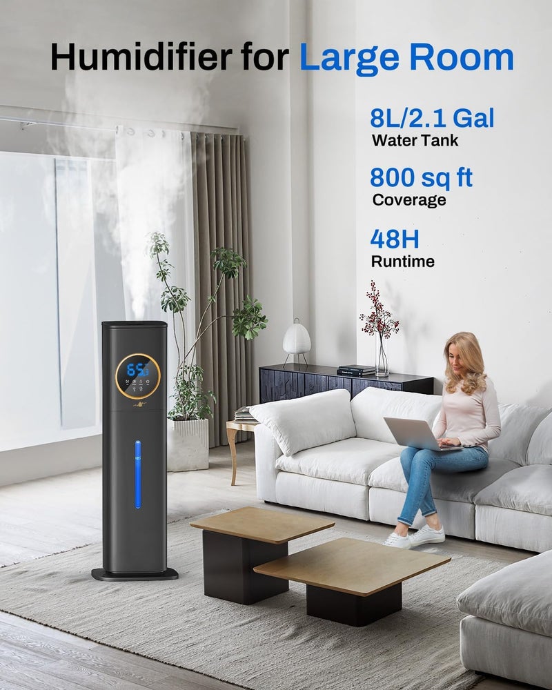 feekaa مرطبات لغرفة النوم، غرفة كبيرة، مرطب فوق صوتي 8 لتر مع صندوق عطر، فوهة 360 درجة، تحكم في الرطوبة، مؤقت، إيقاف تشغيل تلقائي، مرطب هواء للغرفة - Image 2
