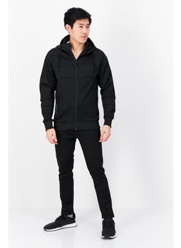 Men 2 Pieces Long Song Sleeve Plain Sweatshirt And Pant Set, Black