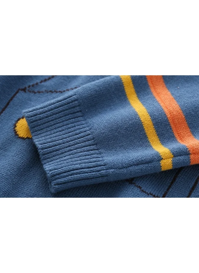 صندوق المفاجآت الصغيرة Blue, Little Man Bow Print Kids Cardigan Sweater, Round Neck