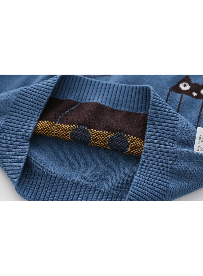 LITTLE SURPRISE BOX Blue, Little Man Bow Print Kids Cardigan Sweater, Round Neck