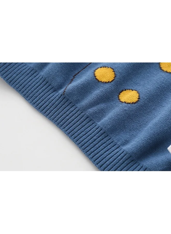 LITTLE SURPRISE BOX Blue, Little Man Bow Print Kids Cardigan Sweater, Round Neck