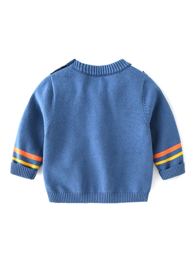 LITTLE SURPRISE BOX Blue, Little Man Bow Print Kids Cardigan Sweater, Round Neck