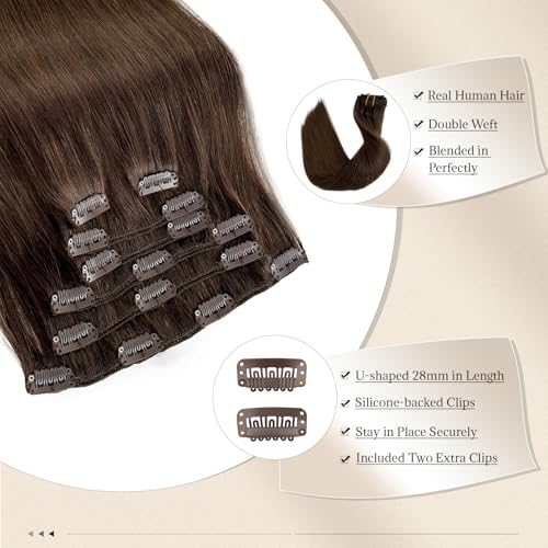 Licoville Clip in Hair Extensions Brown Real Human Hair Clip ins 18 Inch Straight Seamless Clip in Hair Extensions Remy Human Hair #4 Medium Brown 70grams 2-3 Sets for Full Head - Image 4