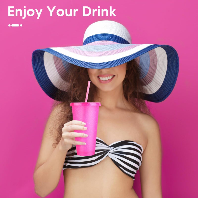 LEIFEOSH 24 Pack Plastic Tumblers with Lids and Straws  Reusable Cups with Lids Plastic Colorful Cups for Parties Birthdays  Iced Coffee Cup Travel Mug Cold Drink Cups Bulk Tumblers (24 oz  Pink) - Image 4