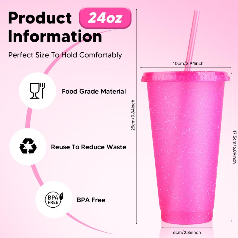 LEIFEOSH 24 Pack Plastic Tumblers with Lids and Straws  Reusable Cups with Lids Plastic Colorful Cups for Parties Birthdays  Iced Coffee Cup Travel Mug Cold Drink Cups Bulk Tumblers (24 oz  Pink) - Image 2