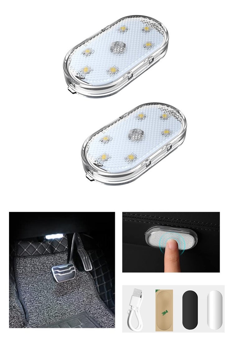 TLAXCA - 2 PCS Car Led Lights Interior,White Ambient Lighting Car Interior,USB Rechargeable, Touch Wireless Car Light with 6 Bright LED Lamp Beads, Led Night Light for Car Decor - Image 1
