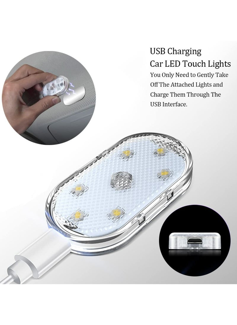 TLAXCA - 2 PCS Car Led Lights Interior,White Ambient Lighting Car Interior,USB Rechargeable, Touch Wireless Car Light with 6 Bright LED Lamp Beads, Led Night Light for Car Decor - Image 1