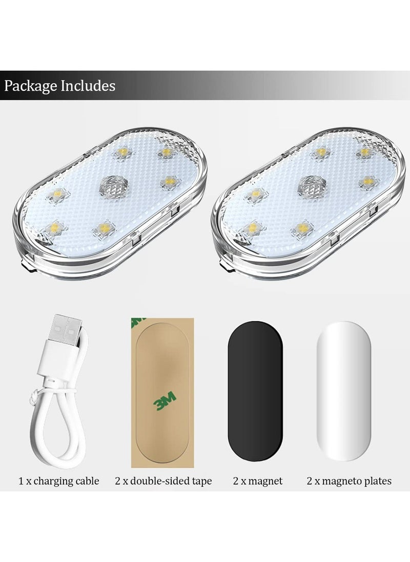TLAXCA - 2 PCS Car Led Lights Interior,White Ambient Lighting Car Interior,USB Rechargeable, Touch Wireless Car Light with 6 Bright LED Lamp Beads, Led Night Light for Car Decor - Image 1