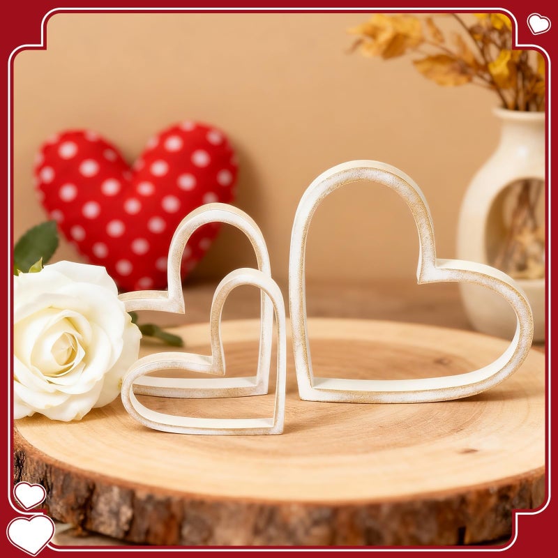 ARQRHTLY 3 Pcs Vintage Valentines Wooden Heart Decorations, Rustic Farmhouse Wooden Heart Tabletop Decors, Valentines Figurines Centerpieces, Freestanding Tiered Tray Signs for Wedding Anniversary - Image 5