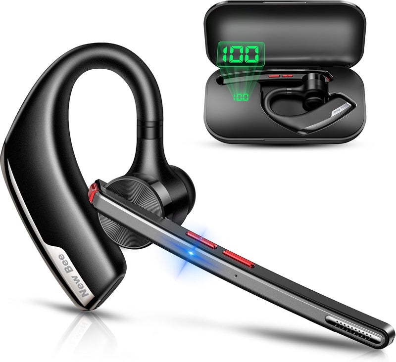 New Bee Bluetooth Headset, Wireless Bluetooth Earpiece for Cellphone with 500mah Charging Case 80h Playtime V5.2 Dual Mic Noise Cancelling Hands-Free Earphones for Office Driver - Image 1