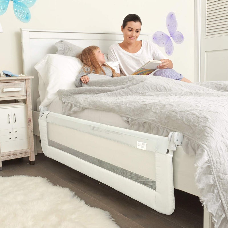 ComfyBumpy حواجز سرير الأطفال الطويلة الإضافية من كومفي بامبي بطول 59 بوصة - حارس سرير للأطفال، توأم، كامل، ملكي وملكة - حواجز سرير قابلة للتعديل للأطفال - حواجز جانبية للسرير - بيضاء، XL (59" x 19.5") - Image 2