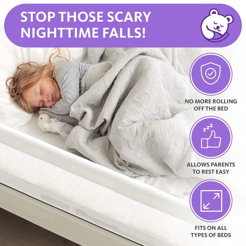ComfyBumpy حواجز سرير الأطفال الطويلة الإضافية من كومفي بامبي بطول 59 بوصة - حارس سرير للأطفال، توأم، كامل، ملكي وملكة - حواجز سرير قابلة للتعديل للأطفال - حواجز جانبية للسرير - بيضاء، XL (59" x 19.5") - Image 3