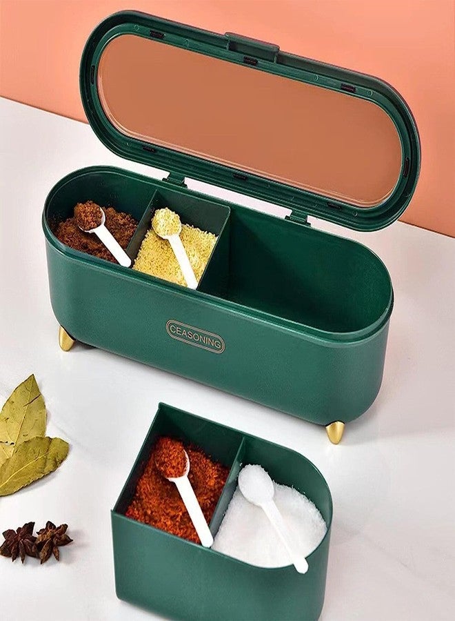 ZAEGO 4 Compartments Plastic Seasoning Spice Storage Lid Box Container with Cover and Serving Spoons, Kitchen Condiment Masala, Dani, Spice Jars. (1ps/Multicolour) - Image 1