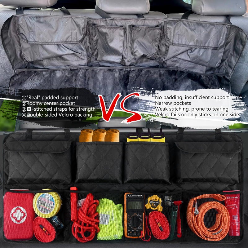 Snuopfy Car Trunk Hanging Organizer 3D Textured (Extra-Long), Cotton-Padded Farewell to Collapse, Reinforced Stitching, Extra-Wide Pocket, Backseat Grocery Storage Bag with 8 Pockets for SUV,Truck,Van - Image 2