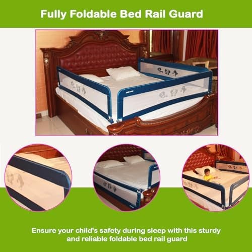 SAFE-O-KID® Defendify Fully Foldable Bed Rail Guard with 1 Year Warranty, EN 71 Certified - Blue (6FT/183CM), Pack of 2 - Image 3