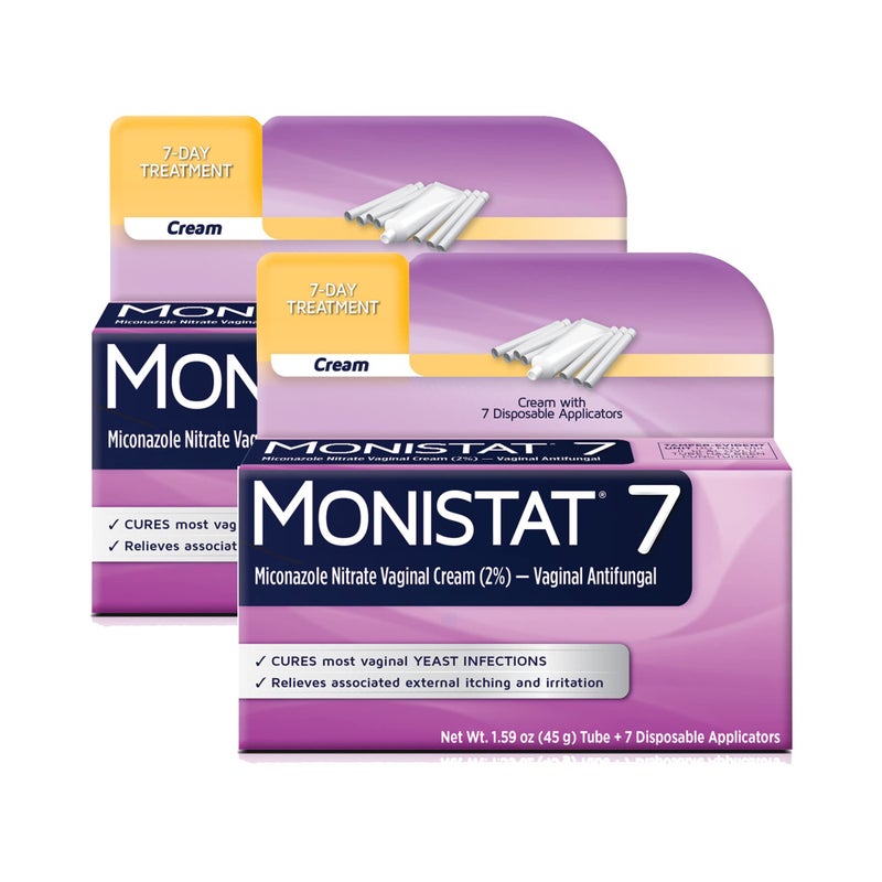 Monistat 7-Day Yeast Infection Treatment for Women, Miconazole Cream (45g Tube) & 7 Applicators, for Relief of Mild Vaginal Itching, 2 Pack - Image 1