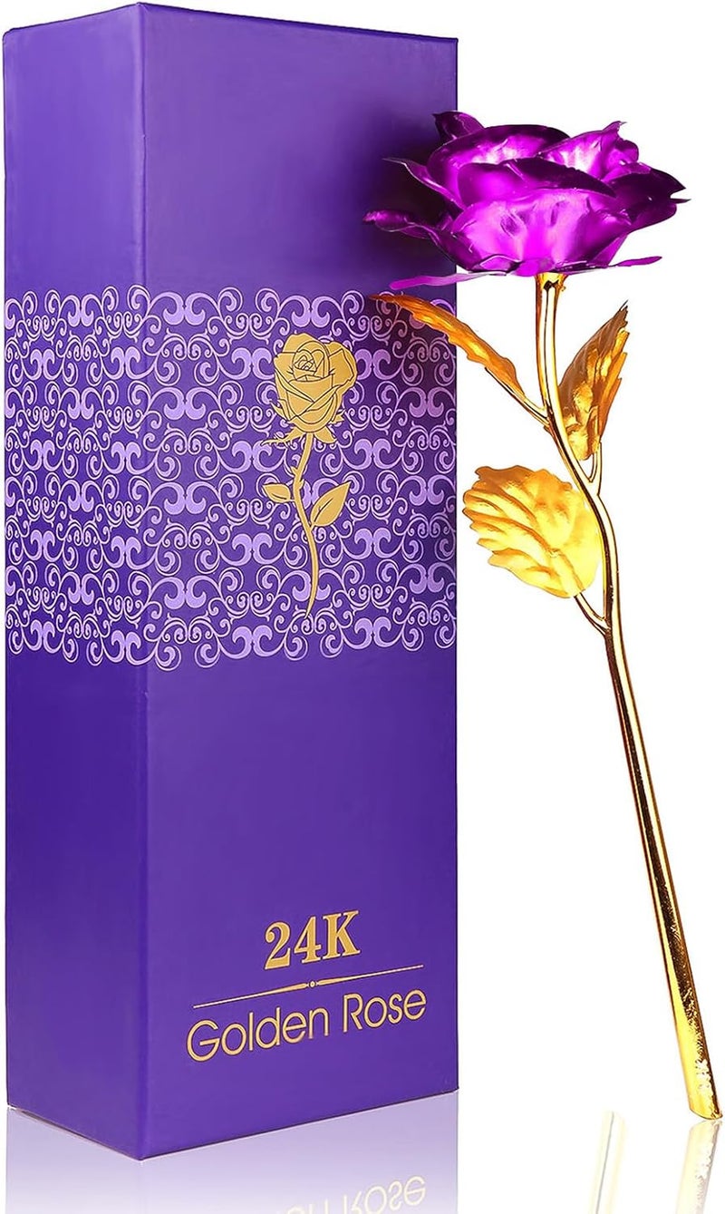 ALLOMN (Purple) - 24K Gold Rose, Long Stem Real Rose Dipped in Gold with Gift Box, Best Valentine's Day Gift (Purple) - Image 1