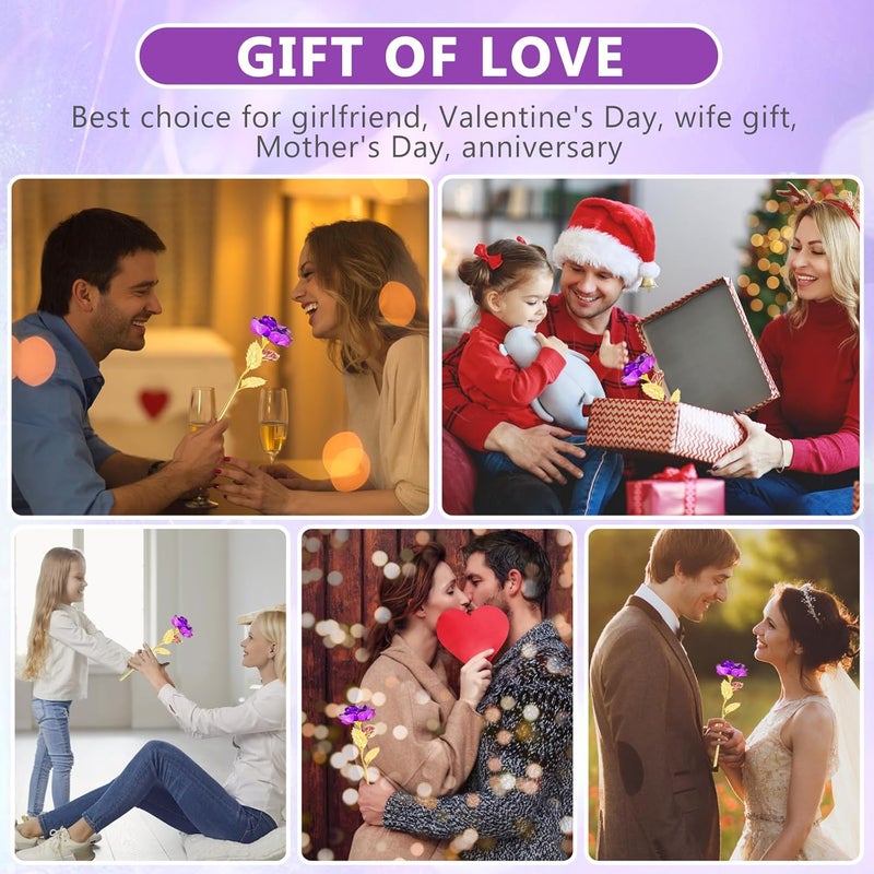 ALLOMN (Purple) - 24K Gold Rose, Long Stem Real Rose Dipped in Gold with Gift Box, Best Valentine's Day Gift (Purple) - Image 5