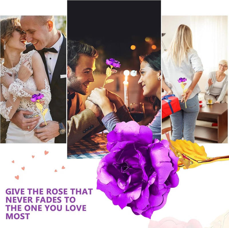 ALLOMN (Purple) - 24K Gold Rose, Long Stem Real Rose Dipped in Gold with Gift Box, Best Valentine's Day Gift (Purple) - Image 2