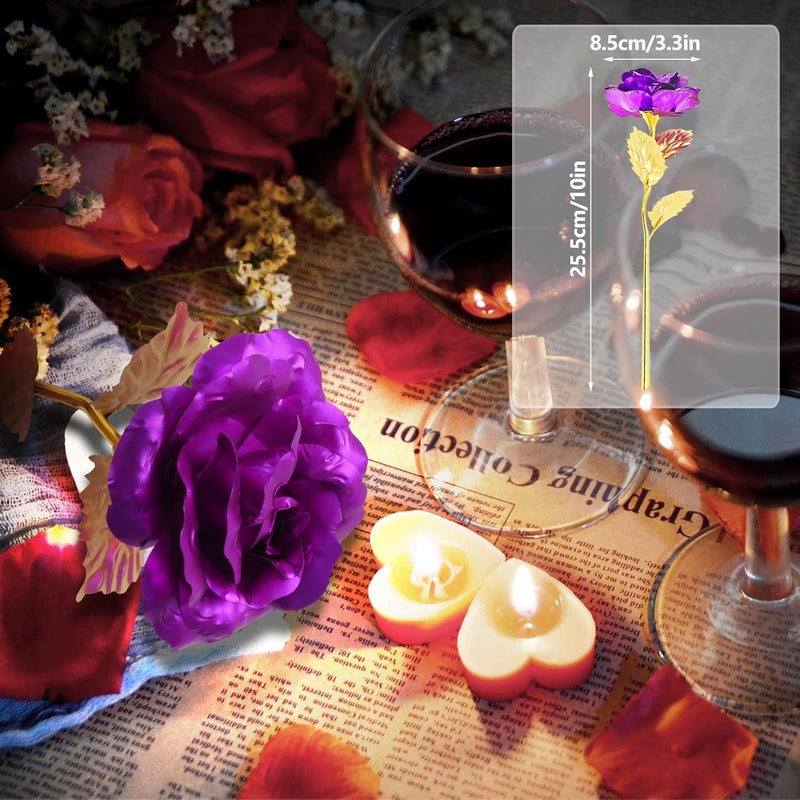 ALLOMN (Purple) - 24K Gold Rose, Long Stem Real Rose Dipped in Gold with Gift Box, Best Valentine's Day Gift (Purple) - Image 4