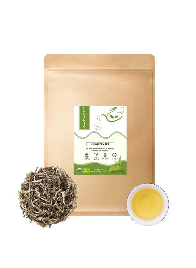 KHS Green Tea Loose Leaf, 7.06 Oz Organic Green Tea Leaves Fresh & Elegant Flavor Natural USDA Organic Loose Green Leaf Tea for Hot or Iced Tea Beverages -200g - Image 1